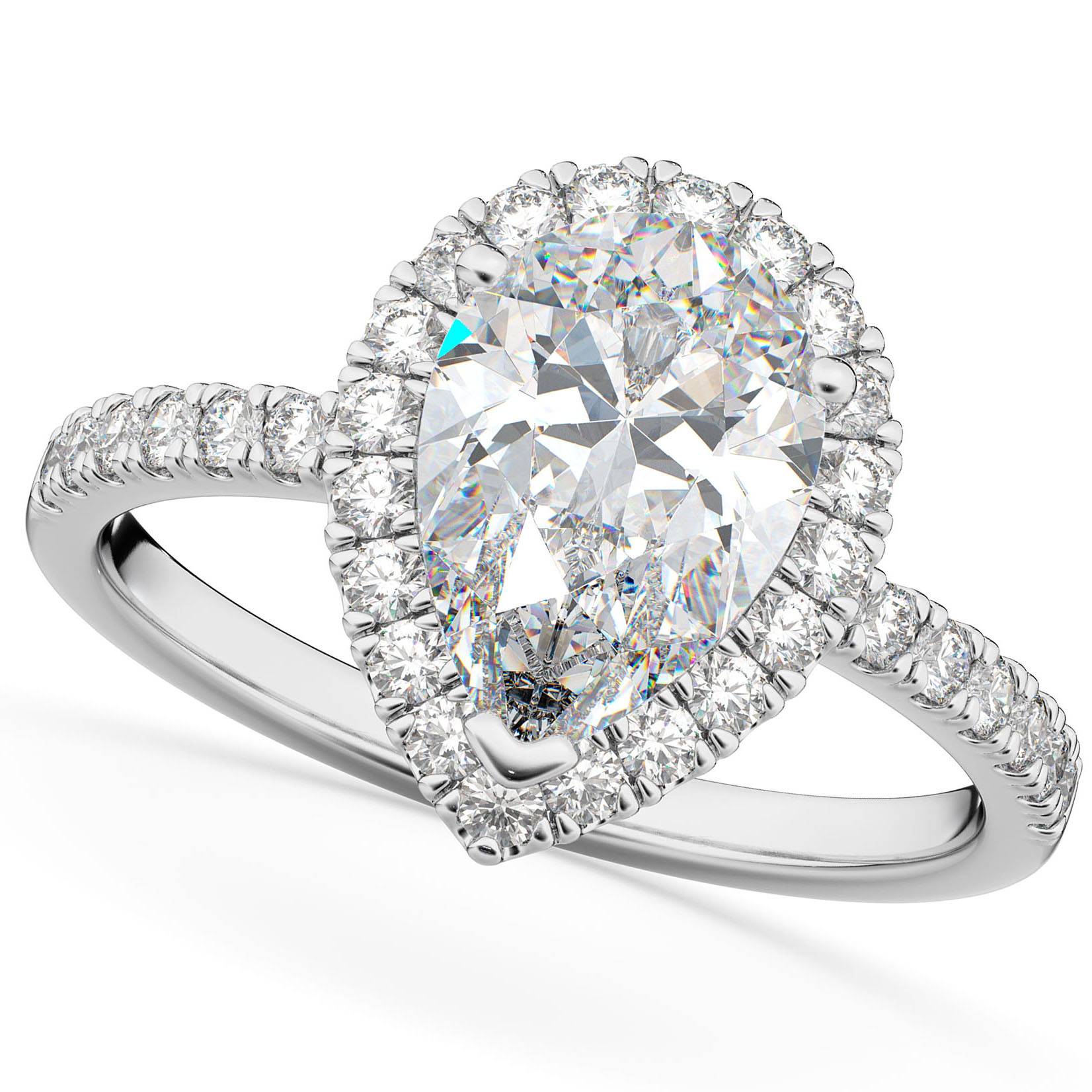 Pear Cut Halo Moissanite & Diamond Engagement Ring 14K White Gold 2.44ct by Allurez.
