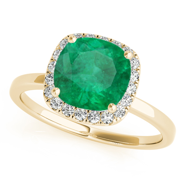 Cushion Emerald & Diamond Halo Engagement Ring 14k Yellow Gold (1.00ct) by Allurez.