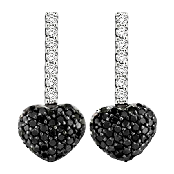 Black & White Diamond Puffed Heart Earrings in 14k White Gold from Allurez.