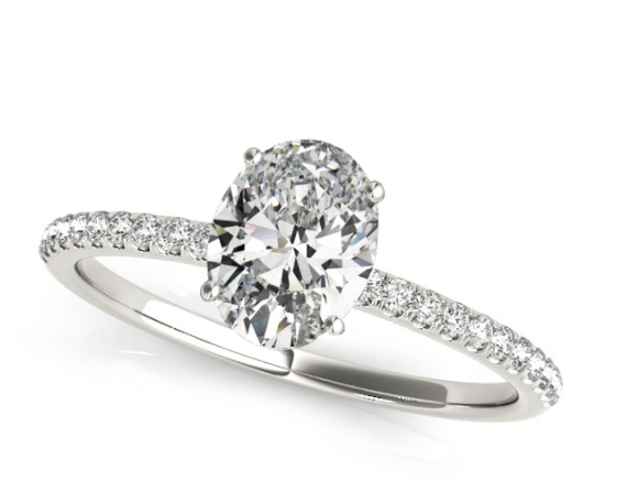 Diamond Accented Oval Shape Engagement Ring 14k White Gold by Allurez.