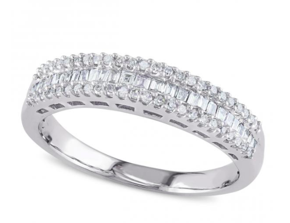 Baguette and Round Diamond Semi Eternity Band 14k White Gold from Allurez.