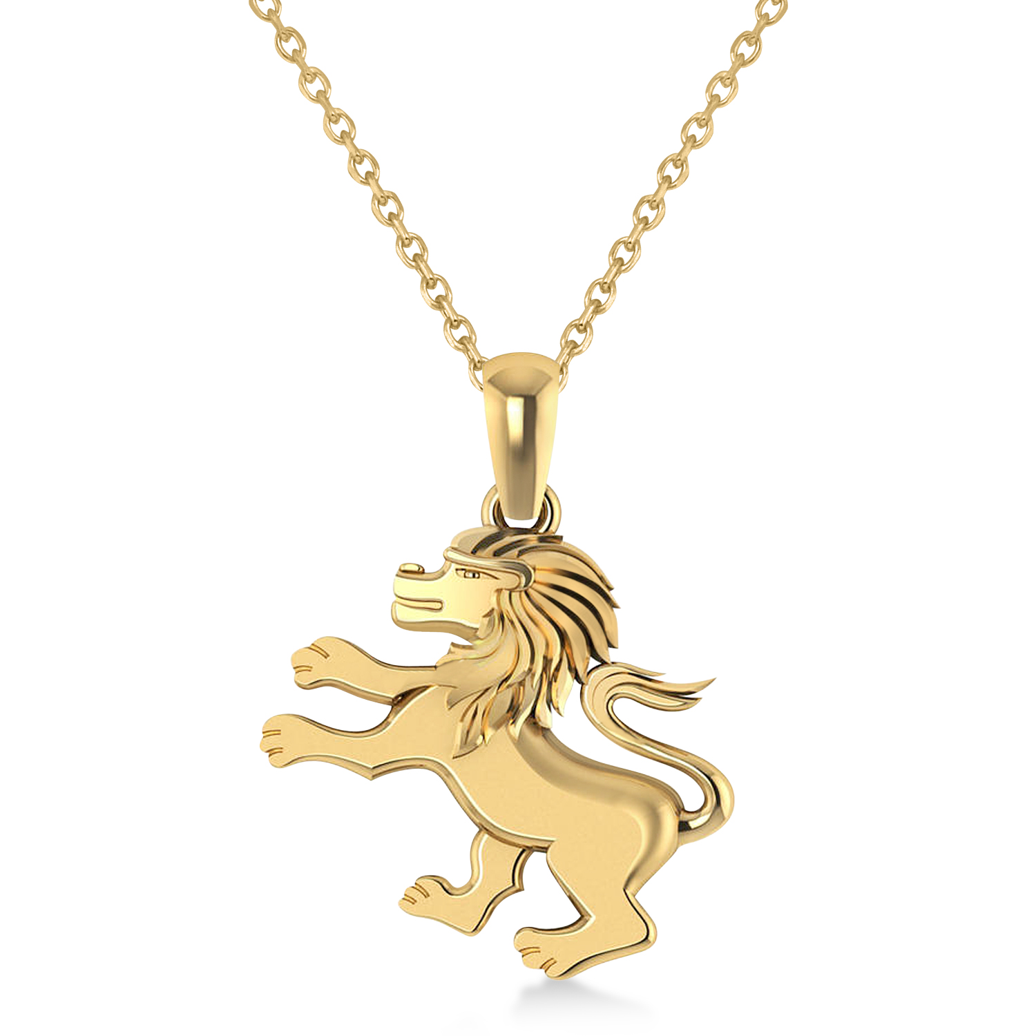 Roaring Lion Charm Pendant Necklace 14k Yellow Gold by Allurez.