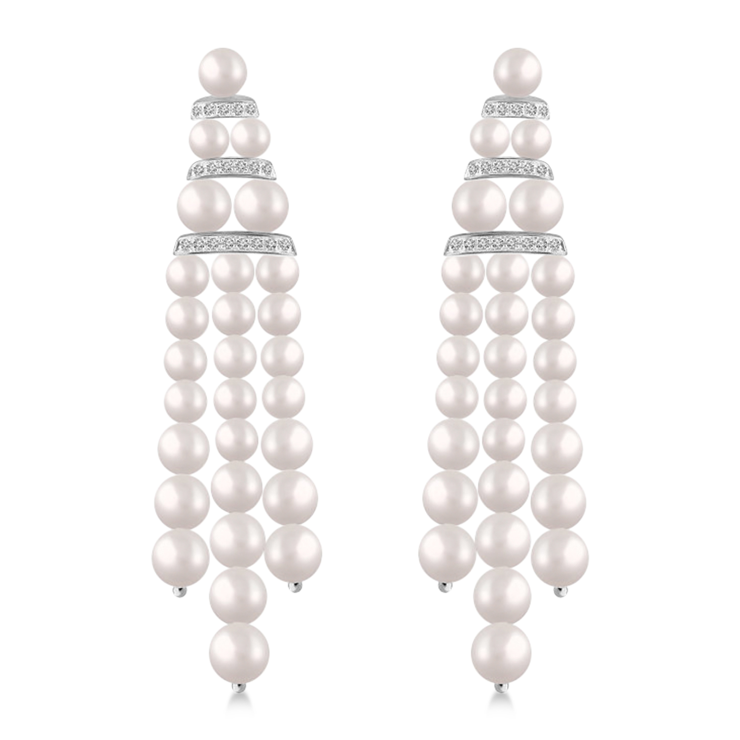 Diamond Accented Cultured Freshwater Pearl Dangle Earrings 14k White Gold by Allurez.