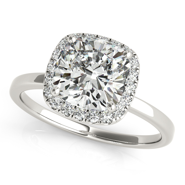Cushion Solitaire Diamond Halo Engagement Ring 14k White Gold by Allurez.