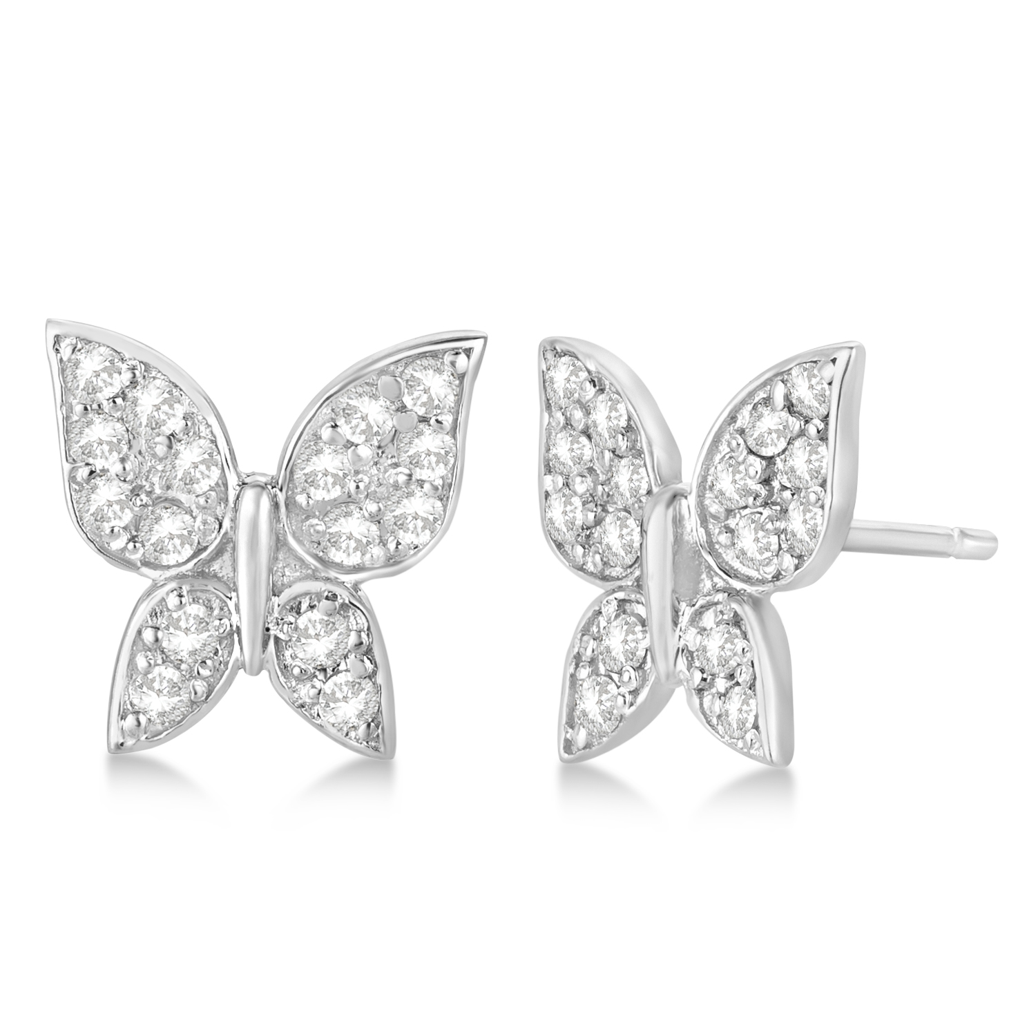 Diamond Butterfly Stud Earrings 14k White Gold by Allurez.
