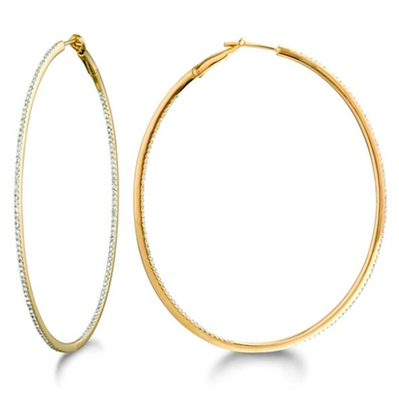 Inside-Outside Pave Oval Diamond Hoop Earrings 14k Yellow Gold from Allurez.