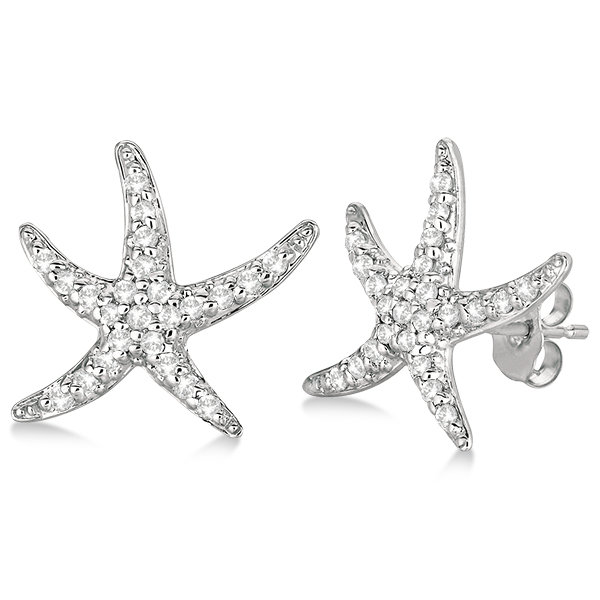 Diamond Starfish Earrings 14k White Gold.