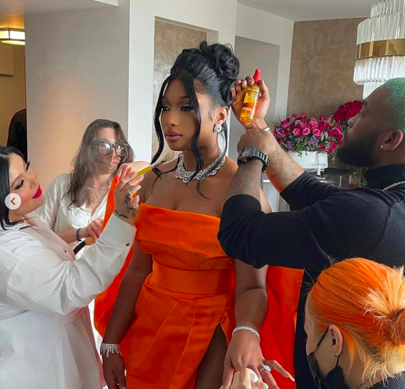 Megan Thee Stallion getting ready for the 2021 Grammy Awards. Photo: Instagram.