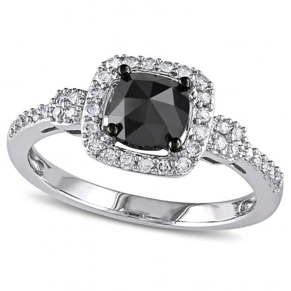 Black & White Diamond Halo Engagement Ring 14k White Gold from Allurez