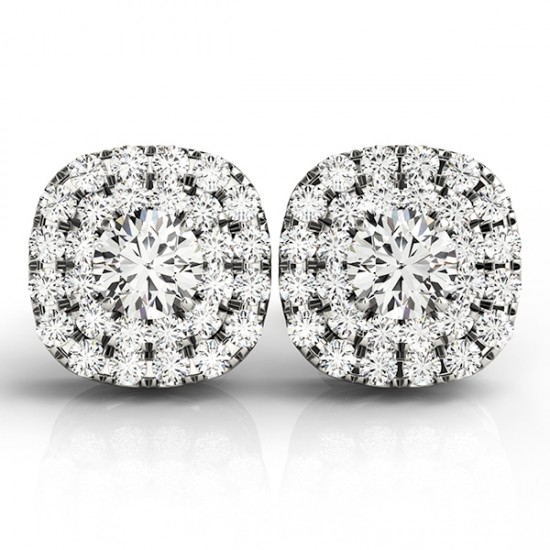 Round Cut Double Cushion Halo Stud Earrings 14k White Gold from Allurez.