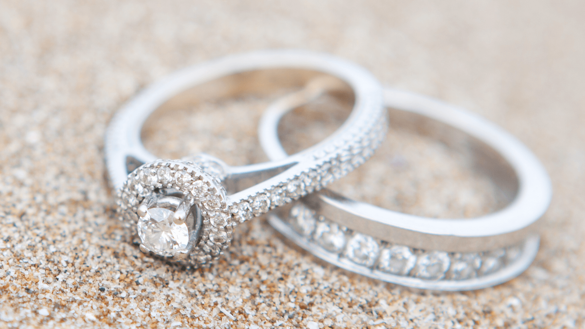 a diamond ring and matching wedding band