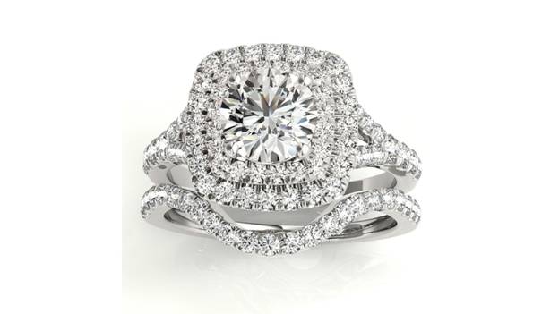 a square double halo diamond engagement ring