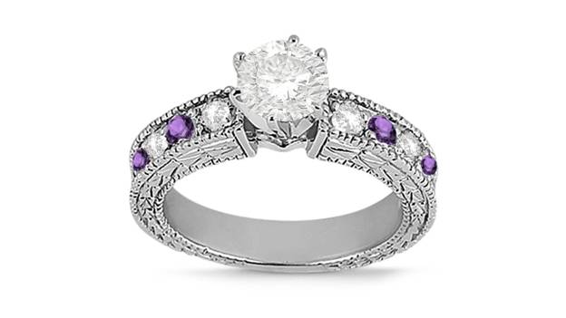 an antique diamond and amethyst engagement ring