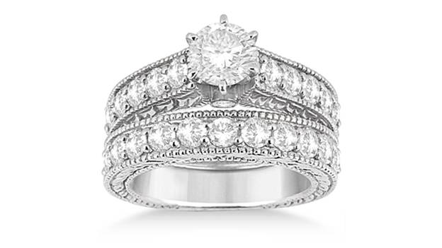 antique-diamond-wedding-and-engagement-ring-set