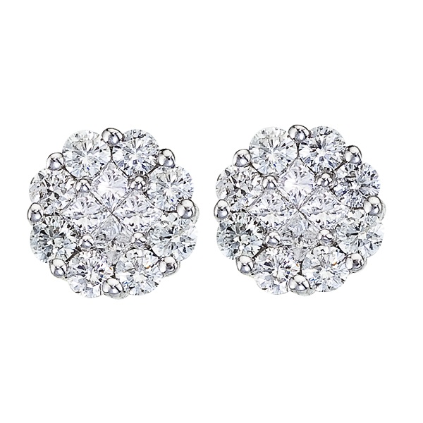 Diamond Clusters Flower Stud Earrings in 14k White Gold from Allurez.