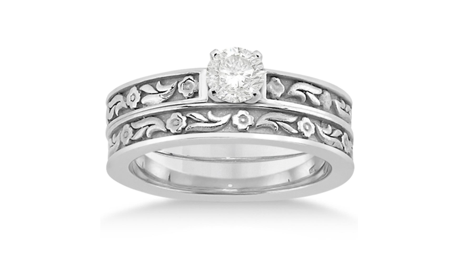9 Perfect Engagement Rings for Your Forever Valentine: Carved Eternity Flower Solitaire Bridal Set
