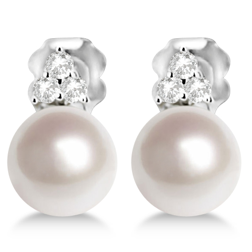 Freshwater Cultured Pearl & Diamond Stud Earrings 14K W. Gold from Allurez.