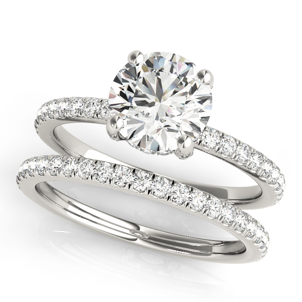 Diamond Accented Solitaire Hidden Halo Bridal Set 14k White Gold from Allurez.