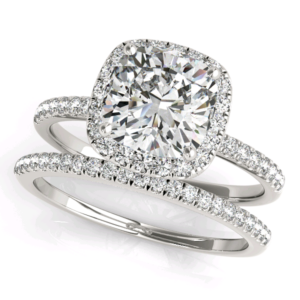 Why an Engagement Ring is the Perfect Valentine Gift_Cushion Diamond Halo Bridal Set French Pave