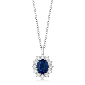 Oval Blue Sapphire and Diamond Necklace 