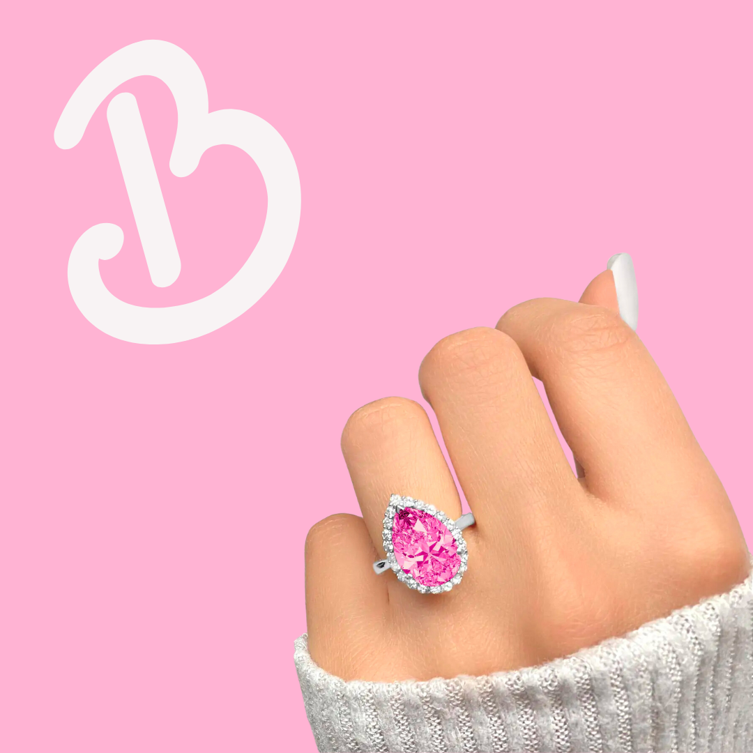 Barbie engagement ring with pink sapphires and diamonds
