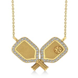 gold diamond pickleball pendant necklace