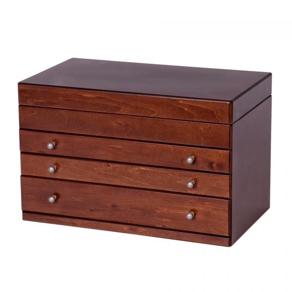 Wooden Jewelry Box, Antique Finish, Interior Mirror, Drawers, Storage