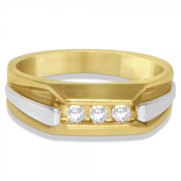 Men's Diamond Accented 3 Stone Wedding Band in 14k Two Tone Gold (0.25ct)