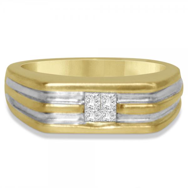 Men's Princess Cut Invisible Set Wedding Band in 14k Two Tone Gold (0.29ct)
