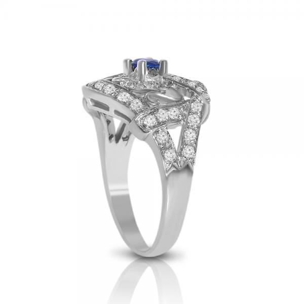 Blue Sapphire & Diamond Filigree Fashion Ring 18k White Gold (0.71ct)