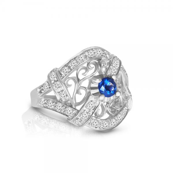 Blue Sapphire & Diamond Filigree Fashion Ring 18k White Gold (0.71ct)