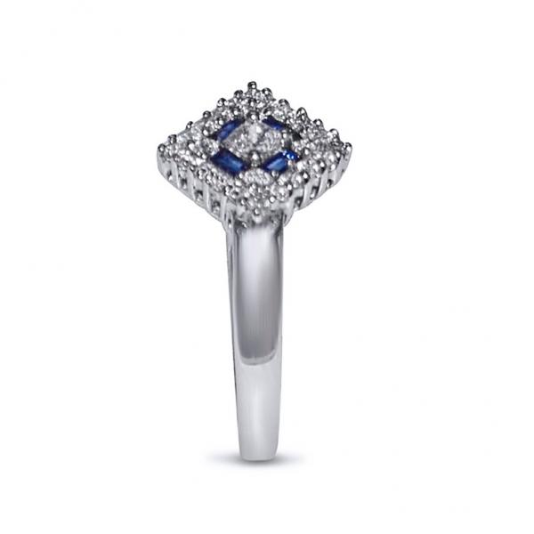 Diamond & Blue Sapphire Square Engagement Ring 14k White Gold (0.75ct)