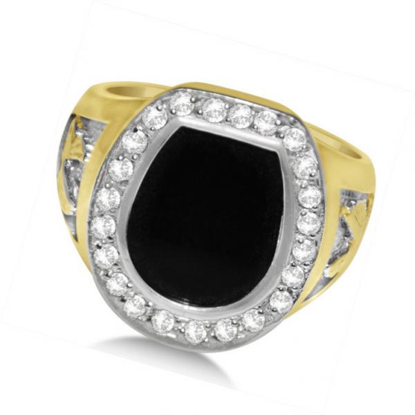 Diamond Accented Black Onyx Ring in 14k Yellow Gold (0.25ct)