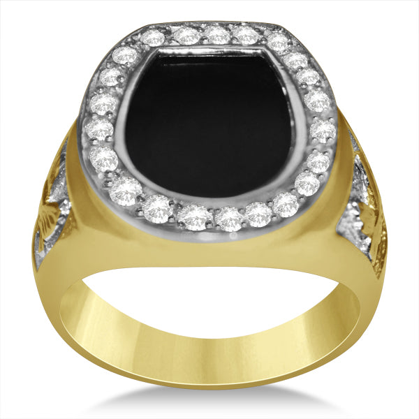 Diamond Accented Black Onyx Ring in 14k Yellow Gold (0.25ct)