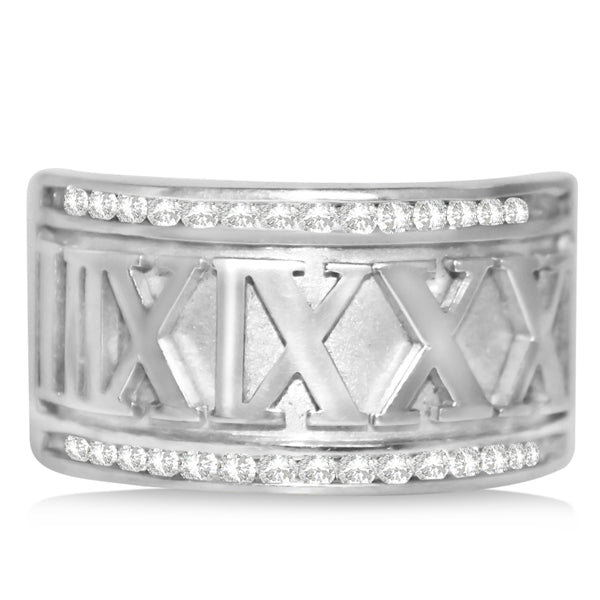 Diamond Roman Numeral Fashion Ring in 14k White Gold (0.50ct)