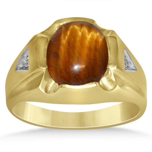 Diamond Tiger Eye Engagement Ring in 14k Yellow Gold (4.45ct)