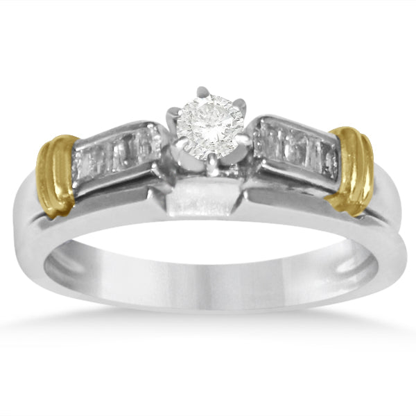 Diamond Accented Baguette Bridal Set in 14k Two Tone Gold (0.36ct)