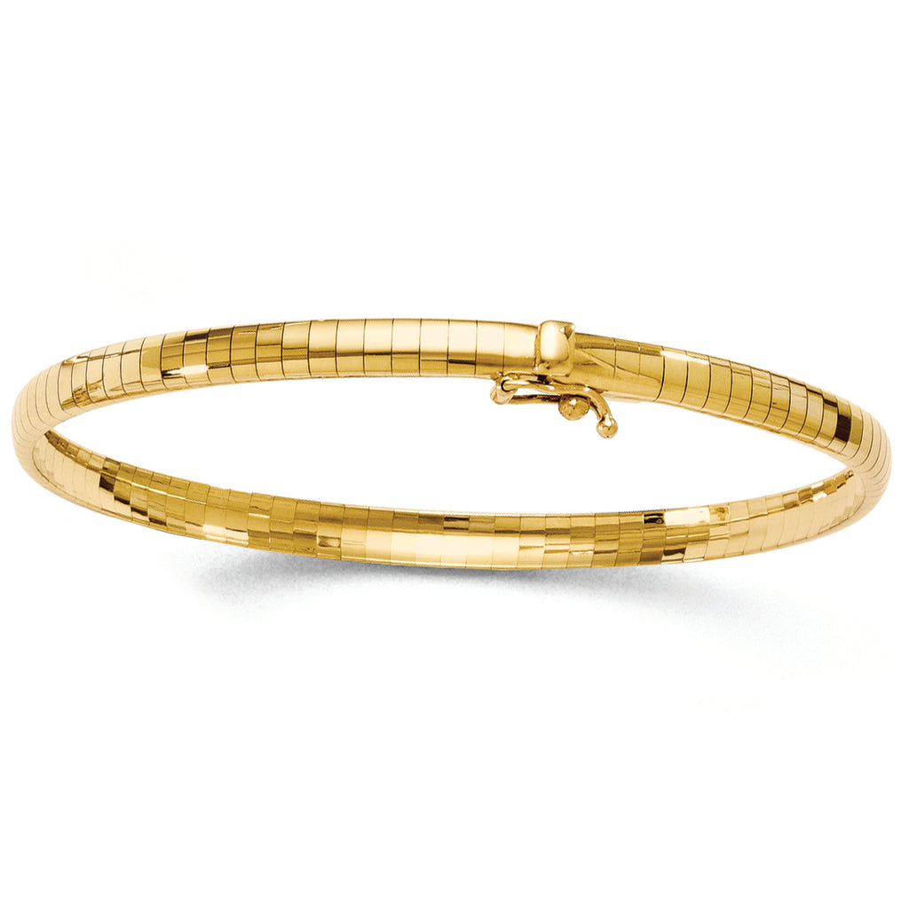 Ladies 4mm Omega Domed Bangle Bracelet 14k Yellow Gol