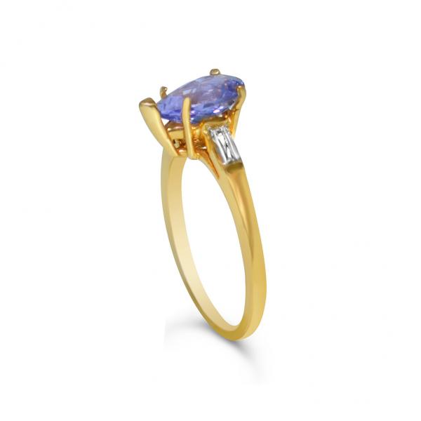 3 Stone Diamond & Tanzanite Engagement Ring 14k Yellow Gold (1.50ct)