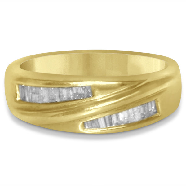 Diamond Accented Baguette Wedding Band in 14k Yellow Gold (0.40ct)