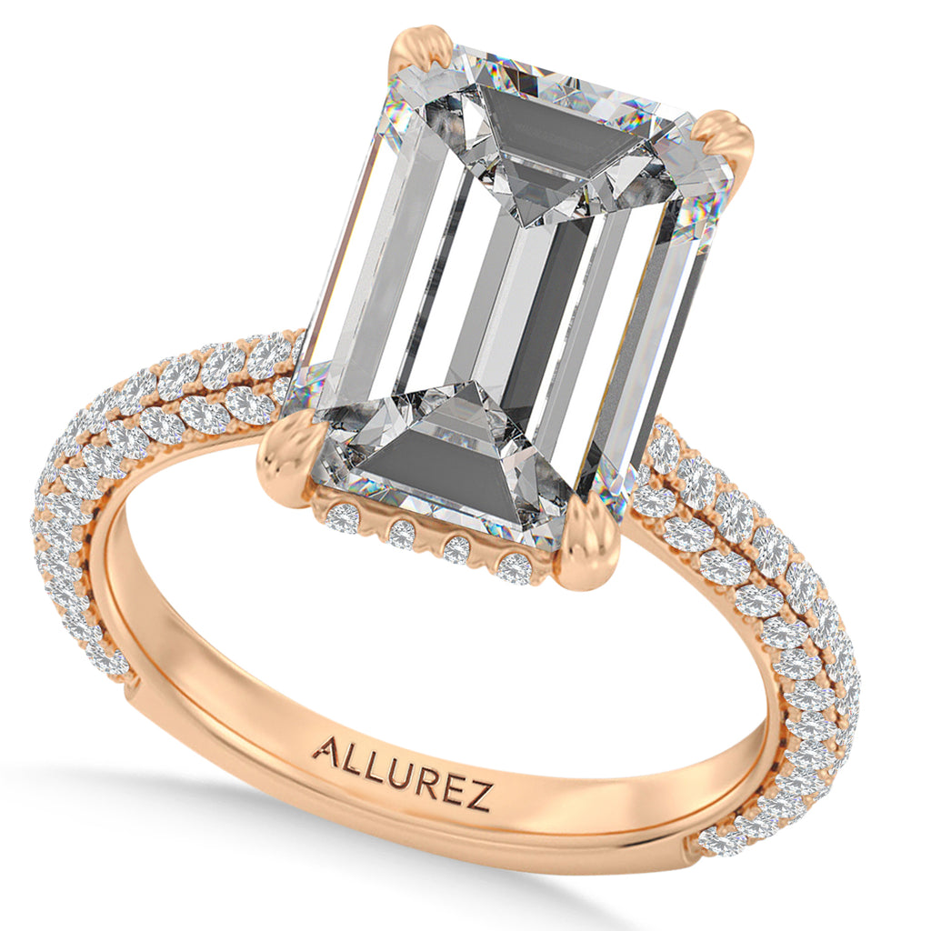 Emerald Lab Diamond Engagement Ring 14K Rose Gold (4.90ct)