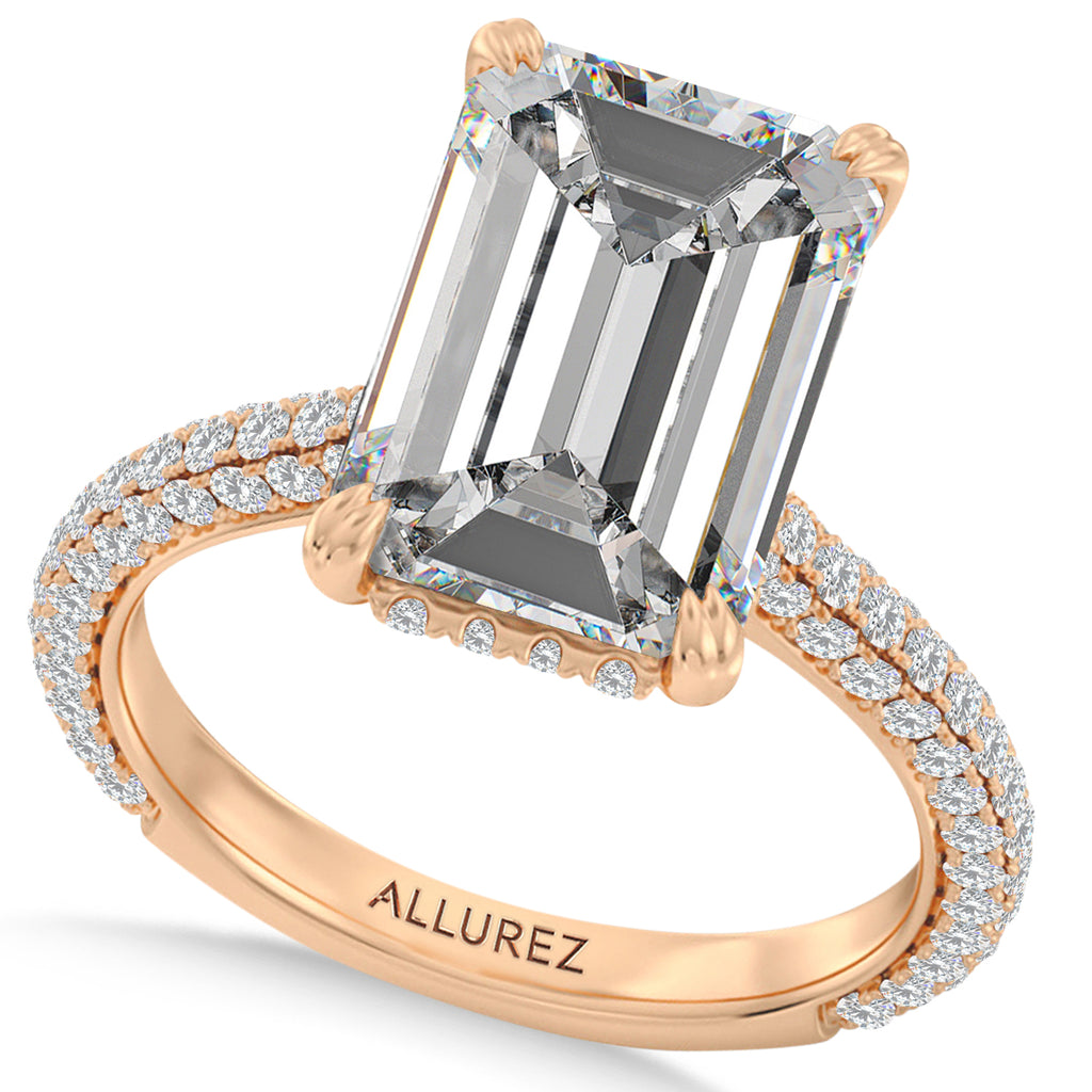 Emerald Lab Diamond Engagement Ring 14K Rose Gold (6.90ct)
