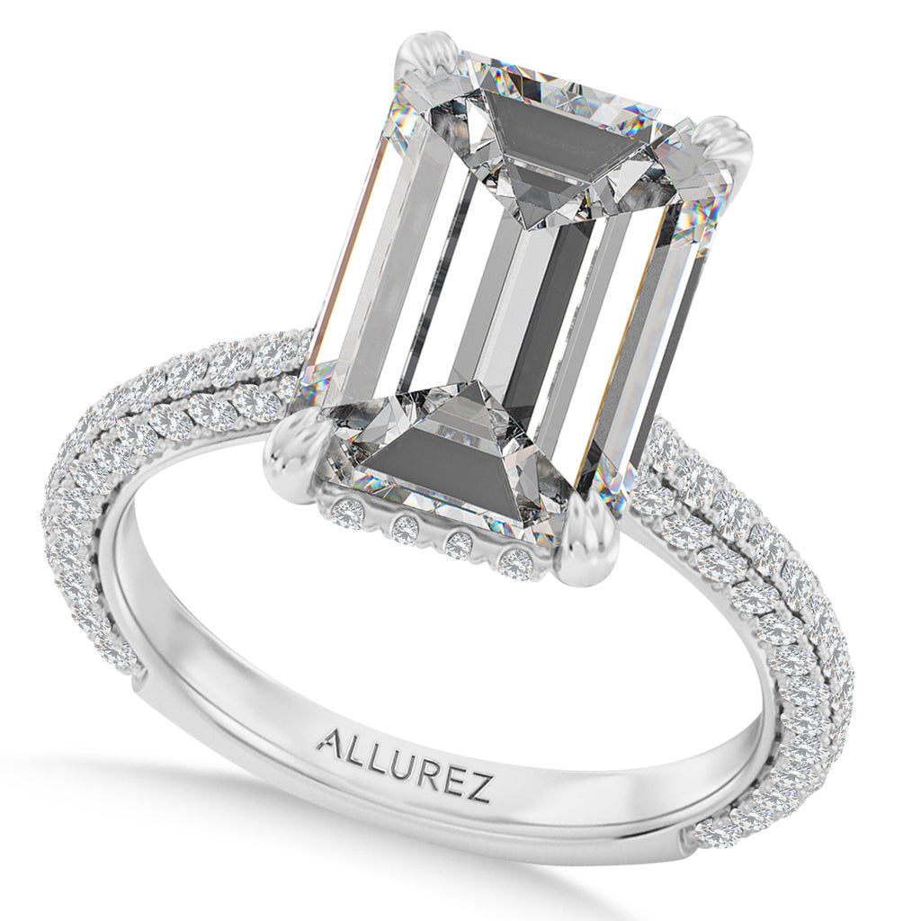 Emerald Lab Diamond Engagement Ring 14K White Gold (3.90ct)