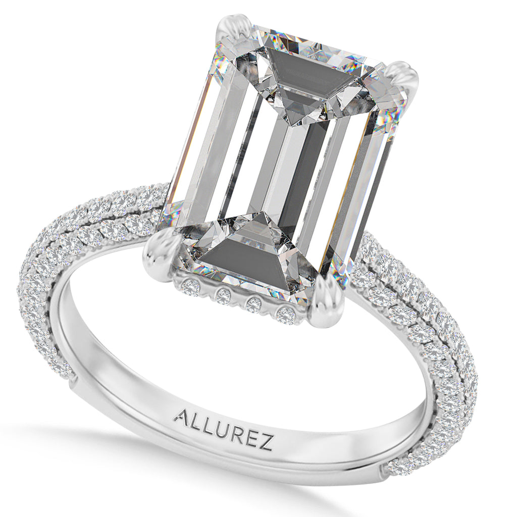 Emerald Lab Diamond Engagement Ring 14K White Gold (4.90ct)