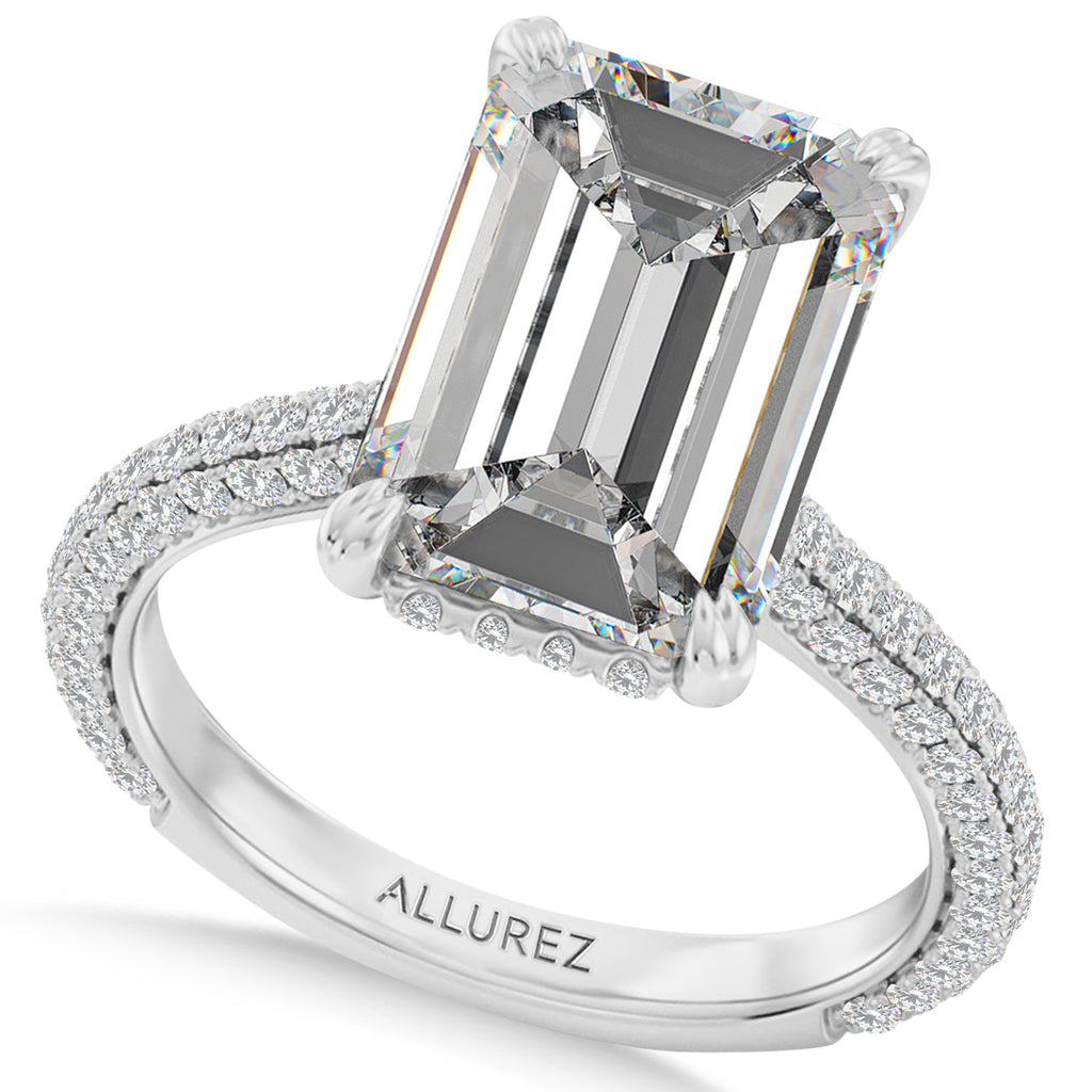 Emerald Lab Diamond Engagement Ring 14K White Gold (8.90ct)