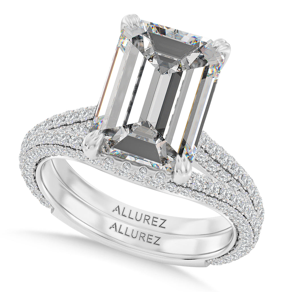 Emerald Lab Diamond Bridal Set 14K White Gold (3.77ct)