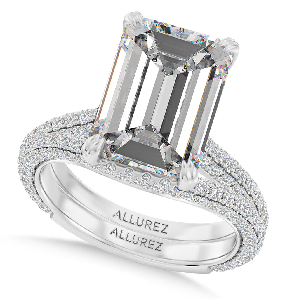 Emerald Lab Diamond Bridal Set 14K White Gold (4.77ct)