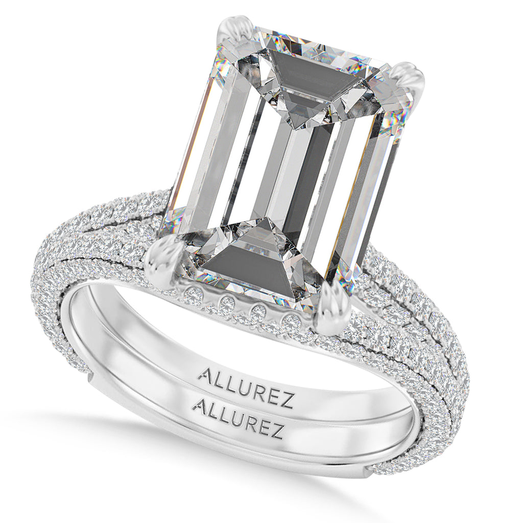 Emerald Lab Diamond Bridal Set 14K White Gold (5.77ct)