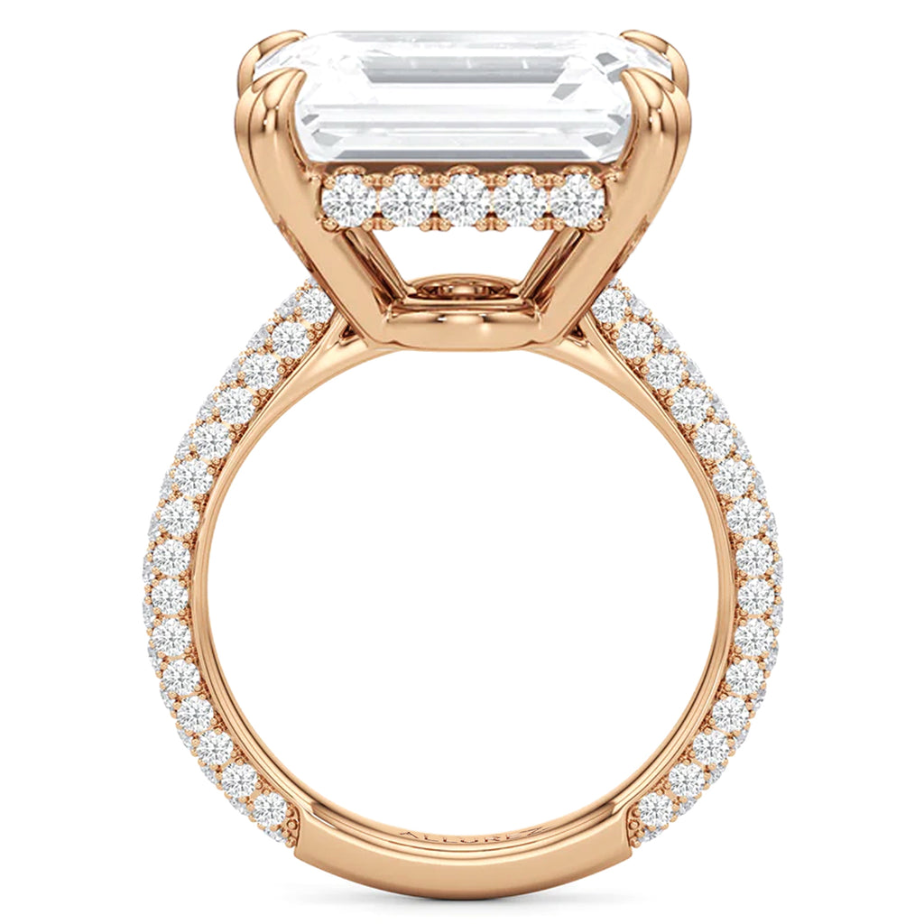 East-West Emerald Lab Diamond Engagement Ring 14K Rose Gold (8.90ct)