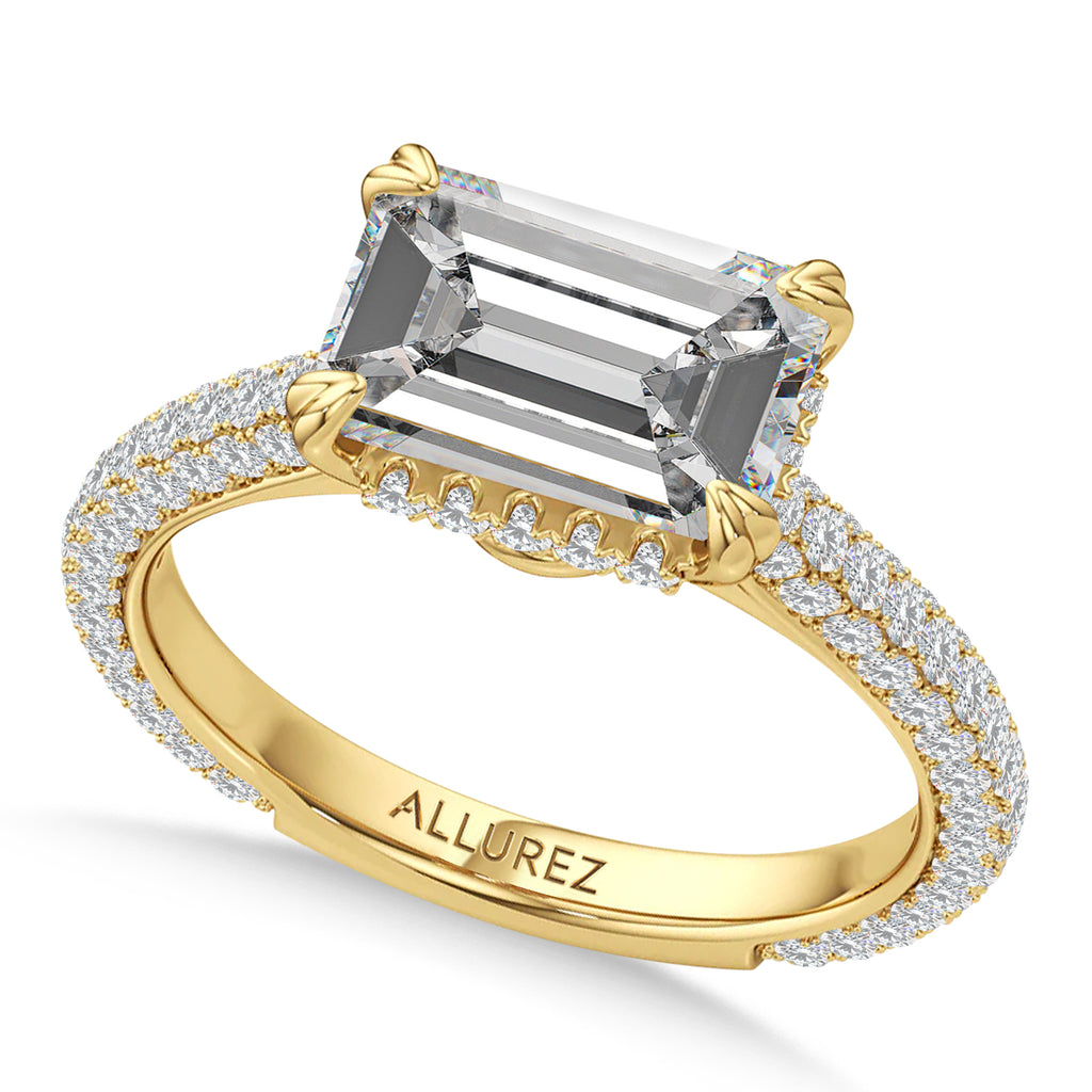 East-West Emerald Lab Diamond Engagement Ring 14K Yellow Gold (2.90ct)
